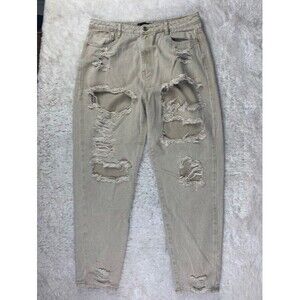 Riot Size 10 Womens Jeans High Rise Mom Distressed Tan Cotton